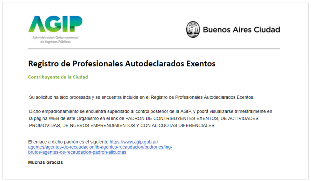 AGIP, Ingresos Brutos: Registro de Profesionales Autodeclarados Exentos image